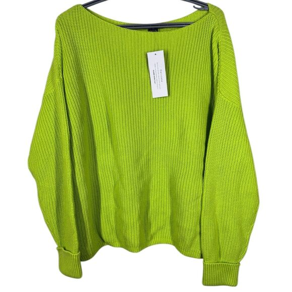 NWT French Connection Womens Neon Green Sweater Sz S Oversized Boxy Gorpcore - Picture 1 of 9